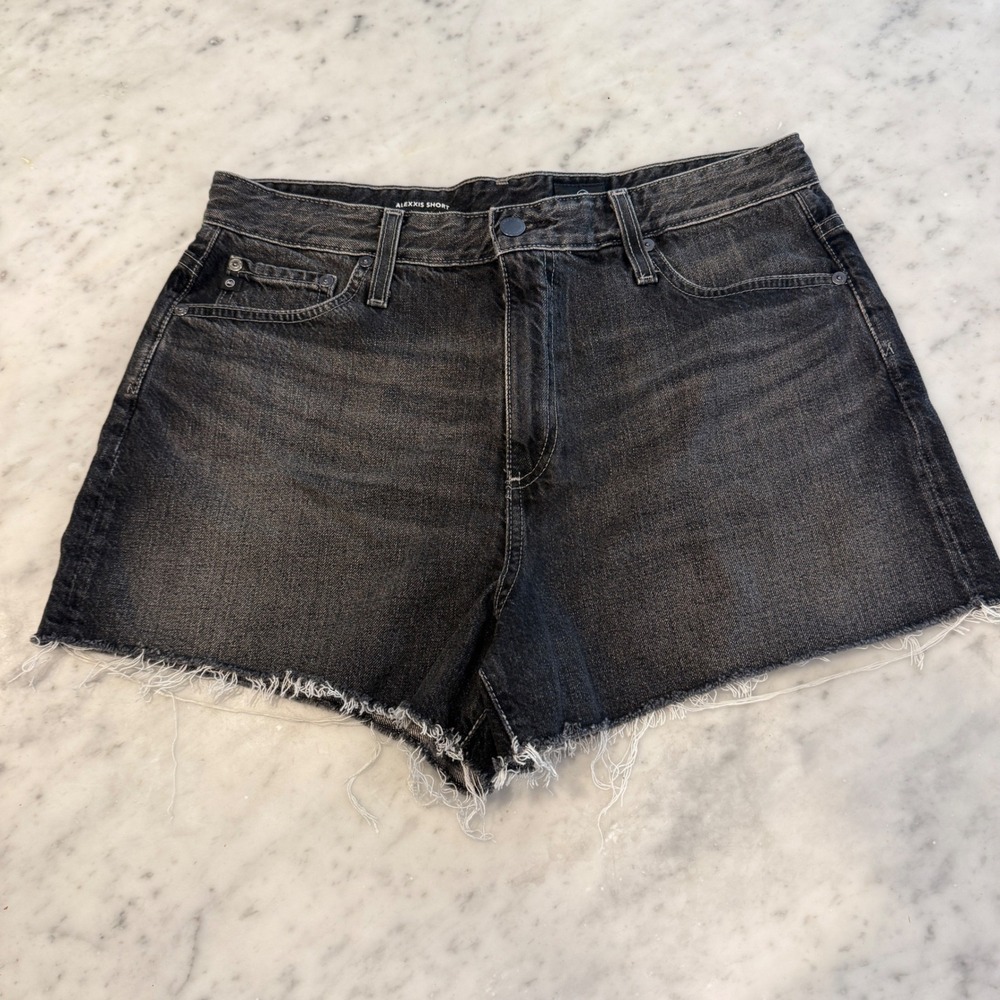 AG Adriano Goldschmied Alexxis Short High Rise Wedgie Black Denim Shorts 32R